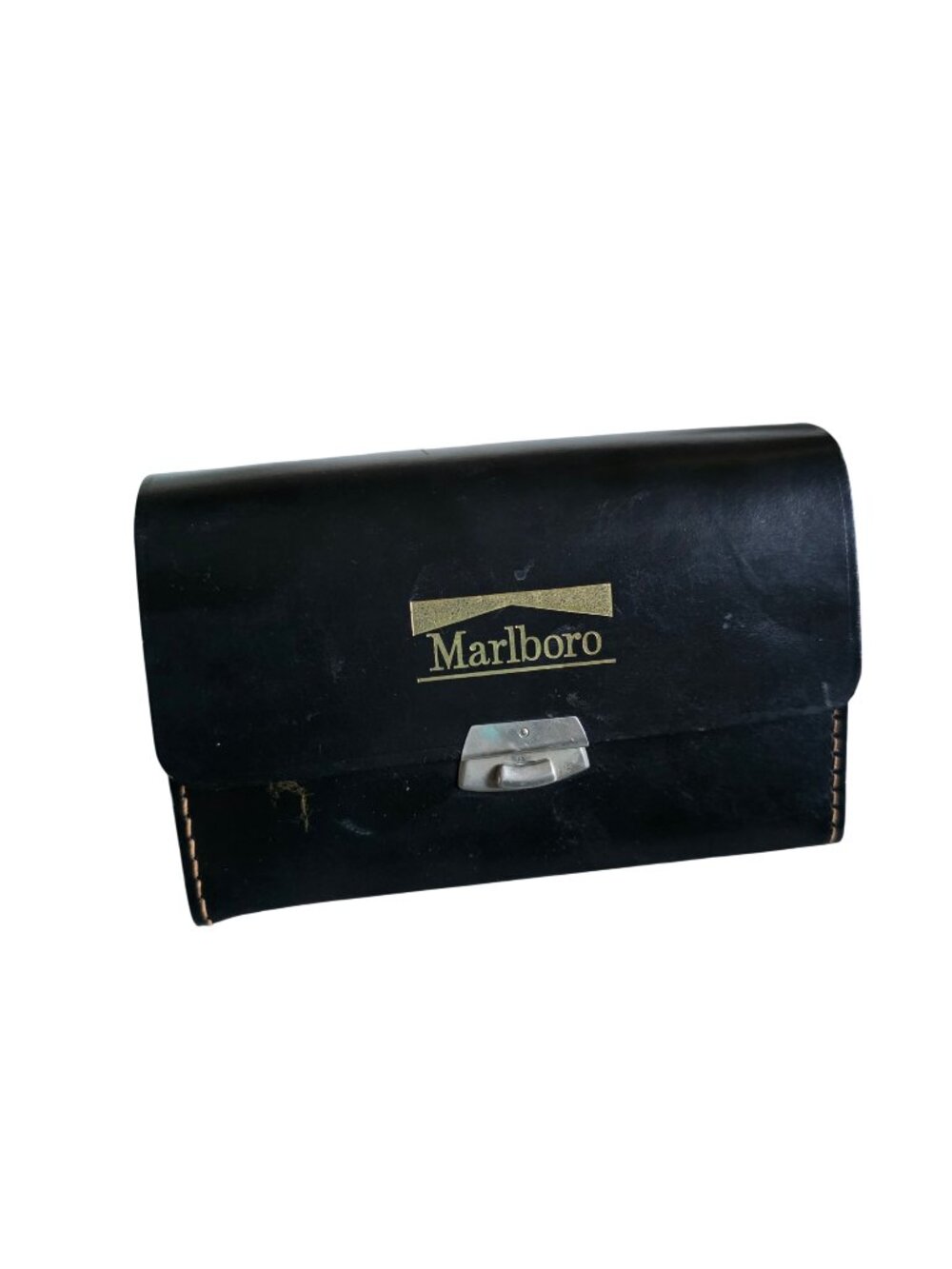 Vintage Marlboro Advertising Black Leather Cigarette and Tobacco Pouch Case